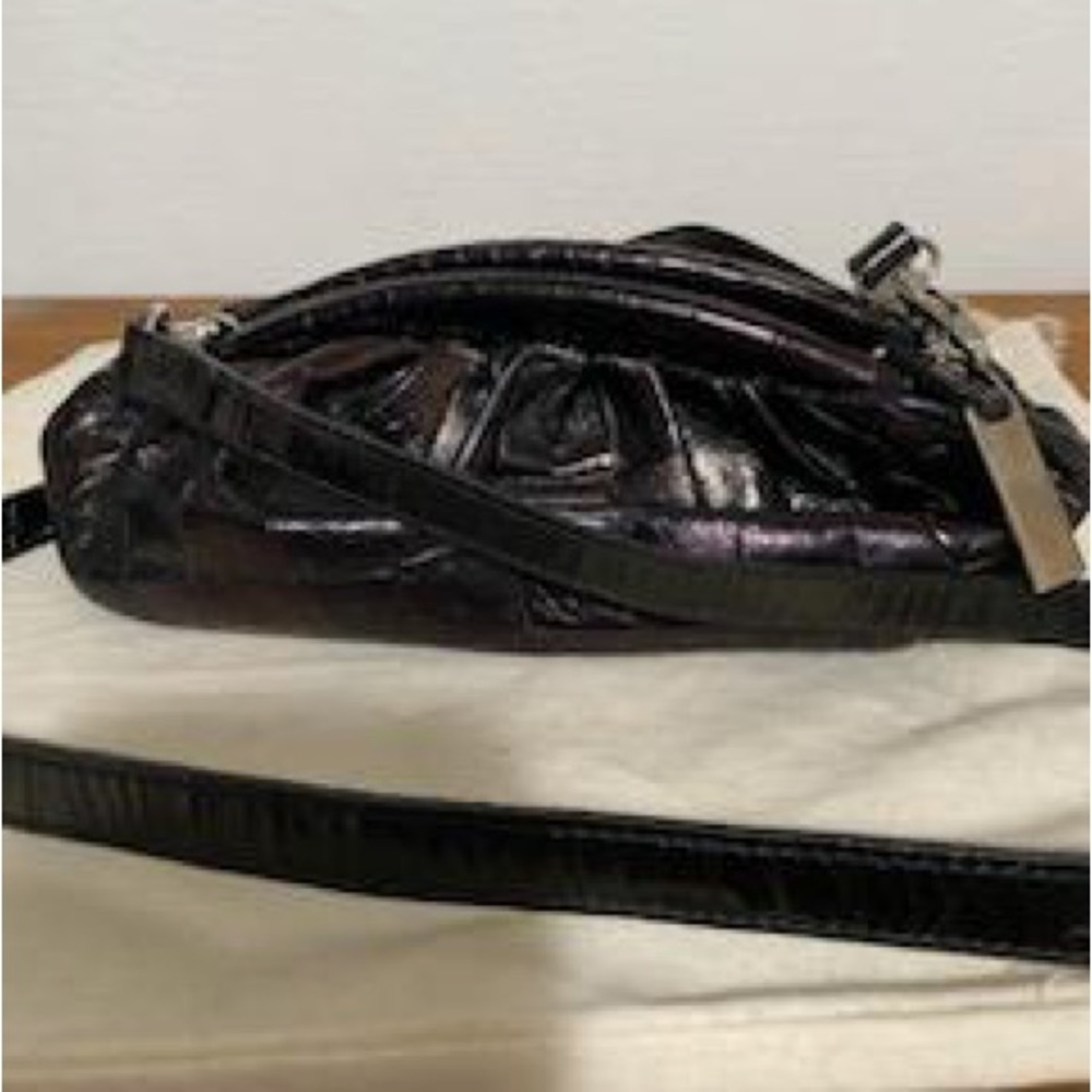 Furla black, iridescent, patent leather shoulder bag